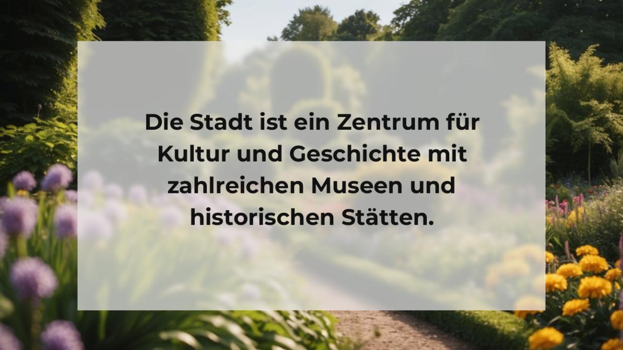 Die Stadt ist ein Zentrum für Kultur und Geschichte mit zahlreichen Museen und historischen Stätten.