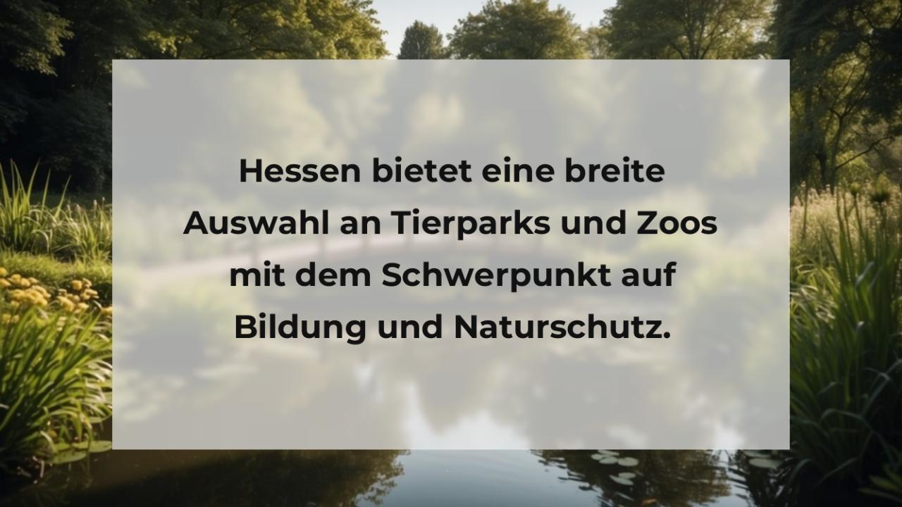 Hessen bietet eine breite Auswahl an Tierparks und Zoos mit dem Schwerpunkt auf Bildung und Naturschutz.